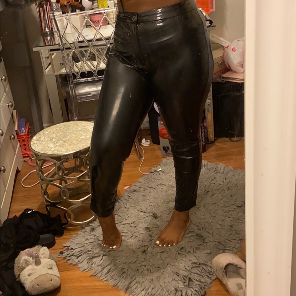 Black vinyl pants